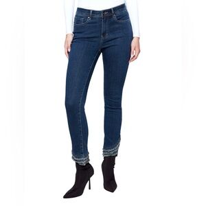 Charlie B Frayed Hem Denim Jeans - Dark Blue, Sz 2